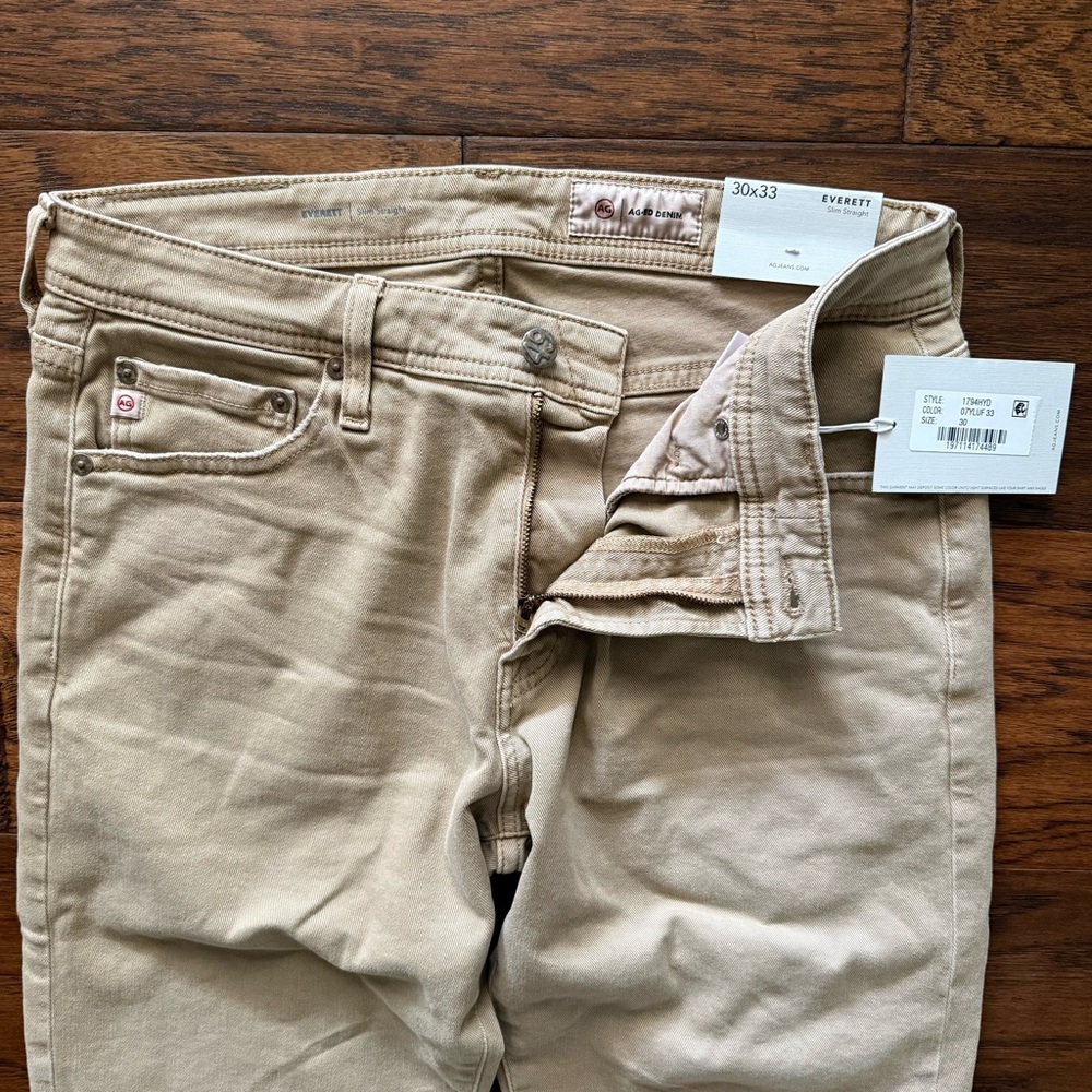AG Everett Slim Straight Khaki/Beige Jeans 30x33 NWT - Picture 4 of 10